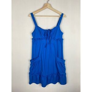 Tulle Los Angeles Blue Ruffle Empire Waist Mini Dress Pockets NWT Size L